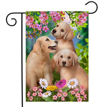 Springtime Pups Garden Flag