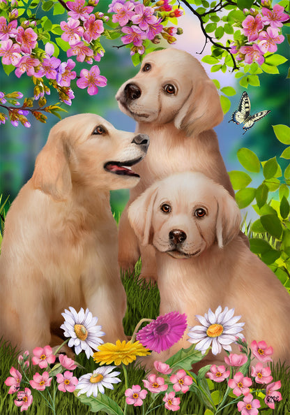 Springtime Pups Garden Flag